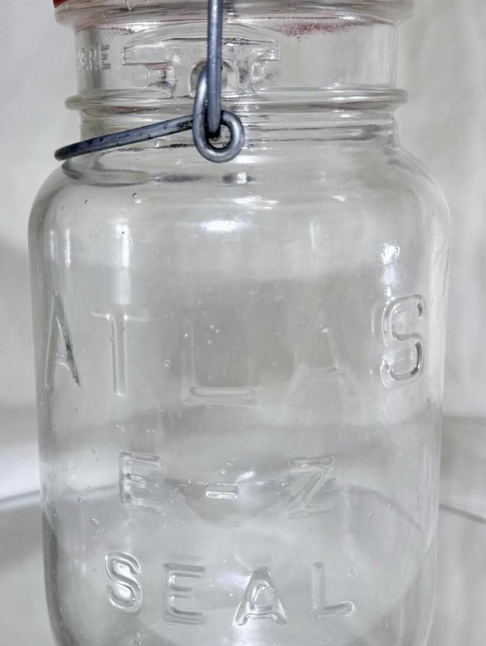 Vintage Atlas E-Z Seal Wire Bail Mason Jar Clear Glass w Lid 1920s